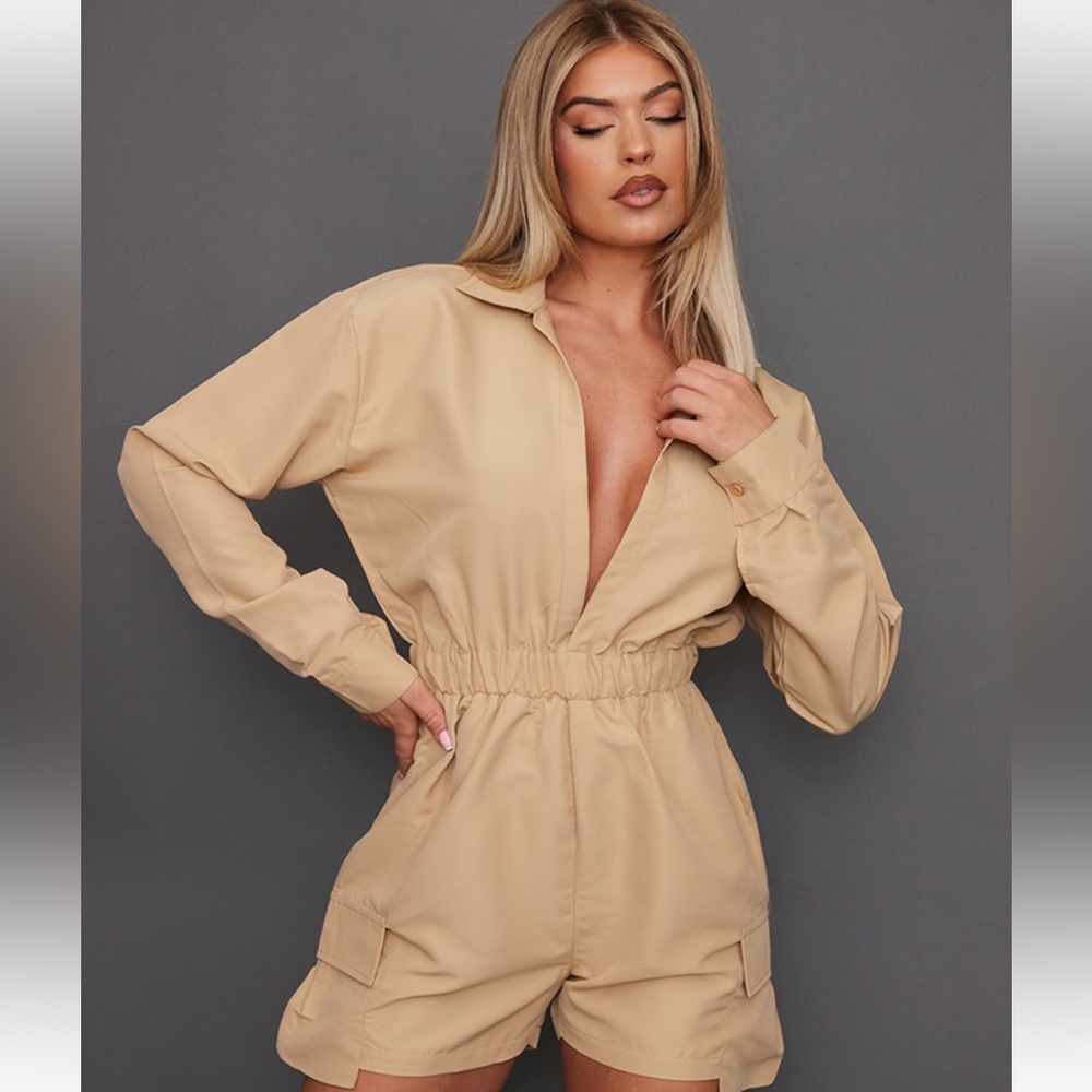 PRETTY LITTLE THING Khaki Utility Cargo Romper